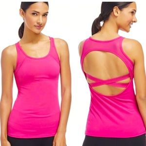 Fabletics Carlsbad Mesh Criss Cross Back Tank in Azalea Pink